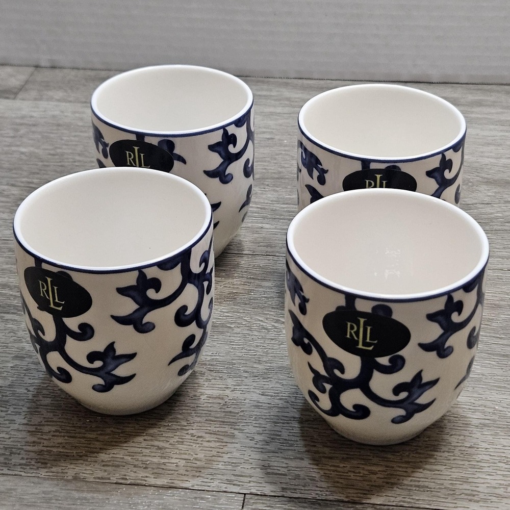 Ralph Lauren Mandarin Blue No-Handle white royal blue set 4 Discontinued Piece